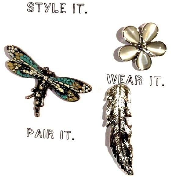 Dragonfly, Flower, and Feather Brooch Pin Set of 3 -Women's Fashion Accessories - Picture 1 of 9